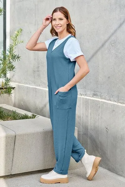 Free And Easy Sleeveless Straight Leg Jumpsuit