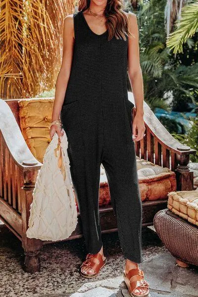 Free And Easy Sleeveless Straight Leg Jumpsuit
