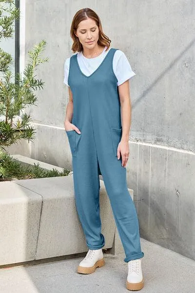 Free And Easy Sleeveless Straight Leg Jumpsuit