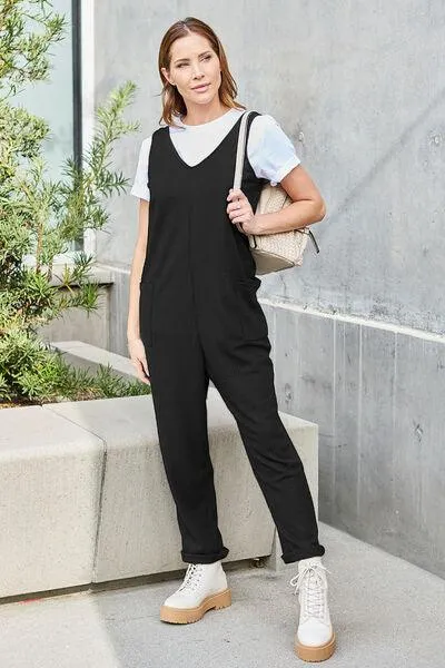 Free And Easy Sleeveless Straight Leg Jumpsuit