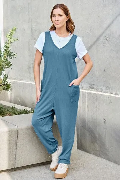 Free And Easy Sleeveless Straight Leg Jumpsuit
