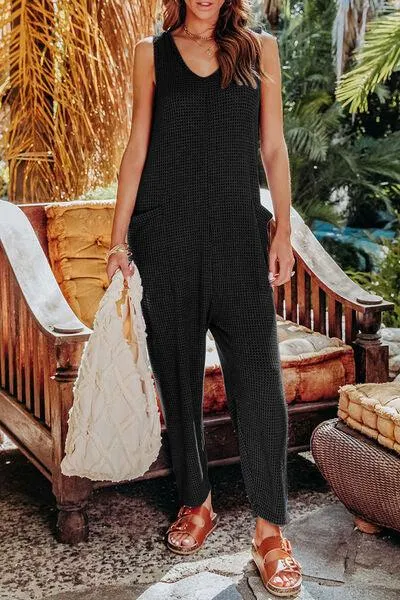 Free And Easy Sleeveless Straight Leg Jumpsuit