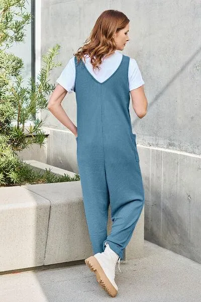 Free And Easy Sleeveless Straight Leg Jumpsuit