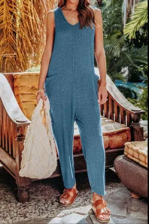 Free And Easy Sleeveless Straight Leg Jumpsuit
