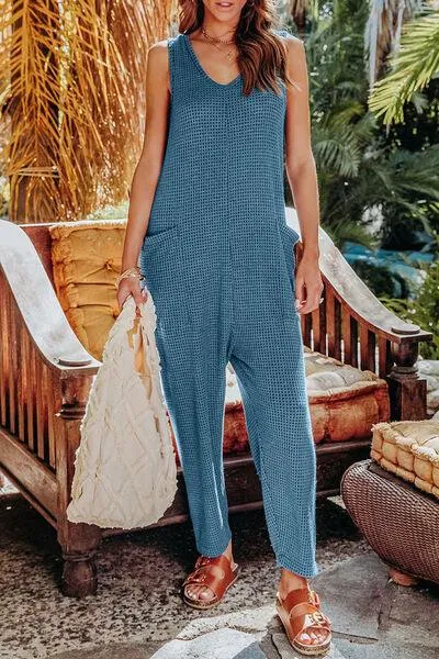 Free And Easy Sleeveless Straight Leg Jumpsuit