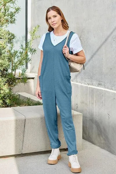 Free And Easy Sleeveless Straight Leg Jumpsuit