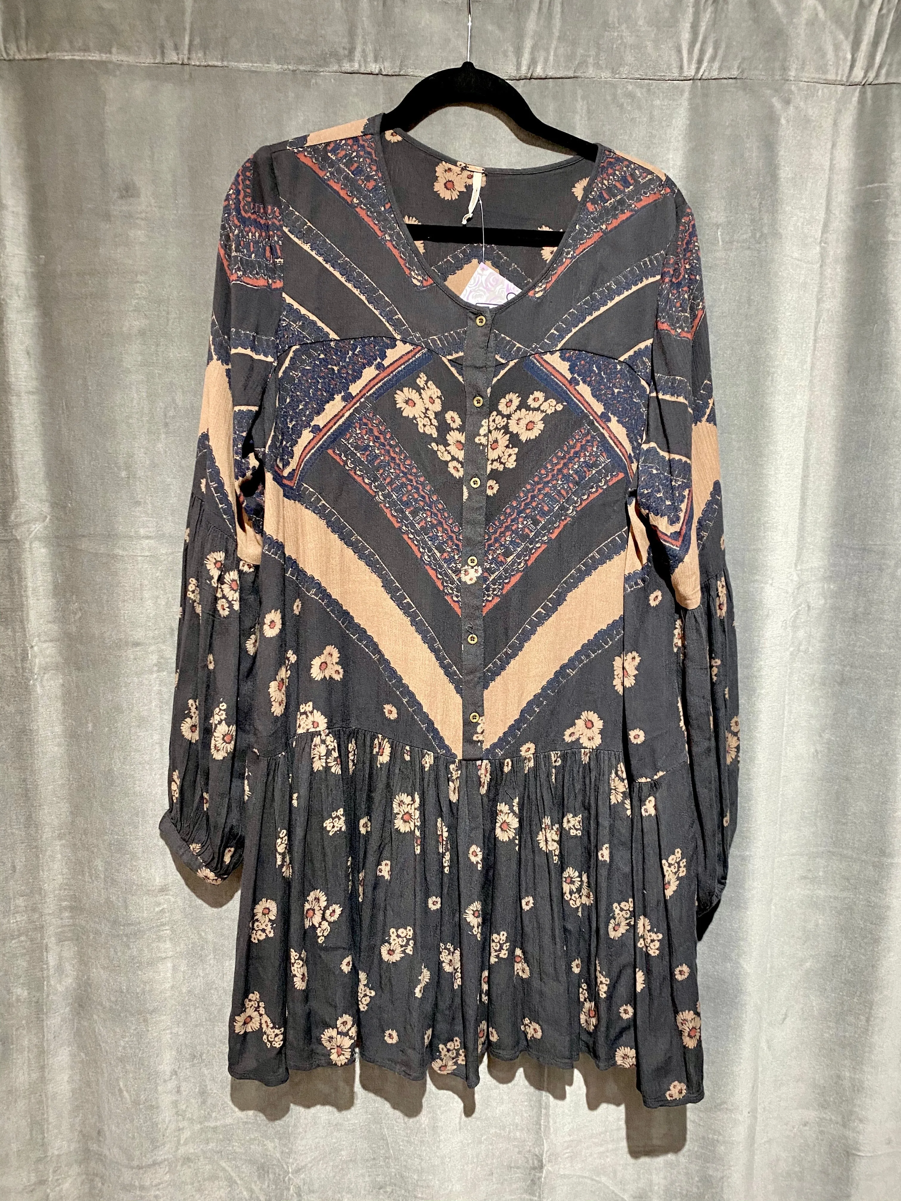 Free People Long Sleeve grey and Taupe Dress