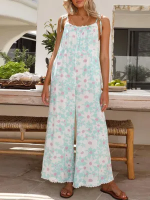 Fresh Blooms Tie Shoulder Floral Wide Leg Jumpsuit