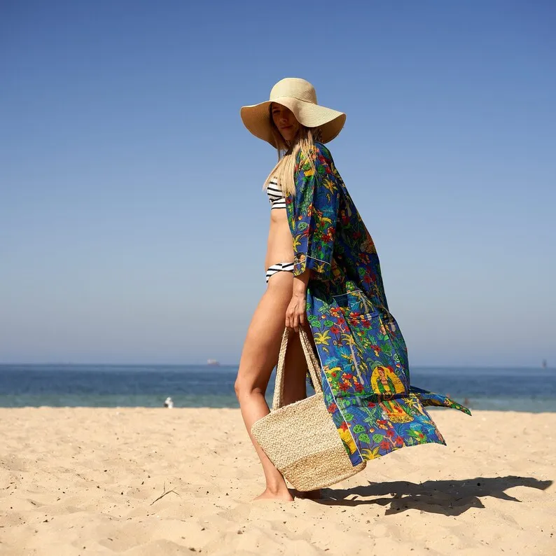 Frida Folklore' 100% Cotton Kimono Robe | Mexican Style