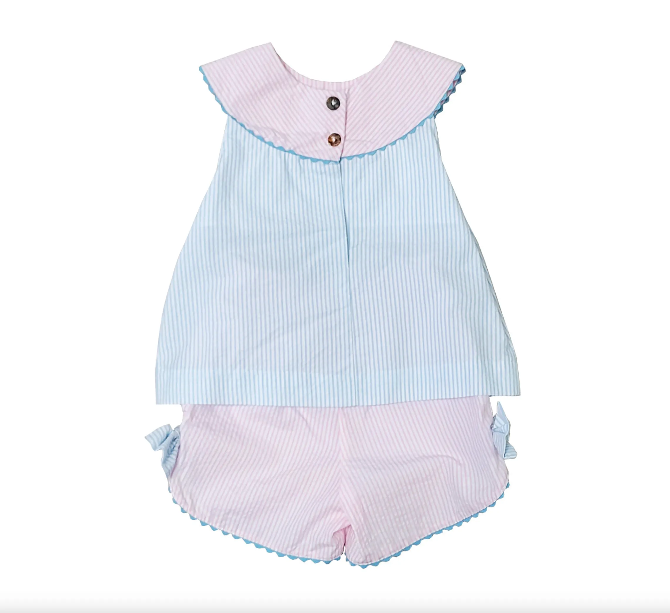 Girl's Pink and Blue "Fish" Appliqué Short Set