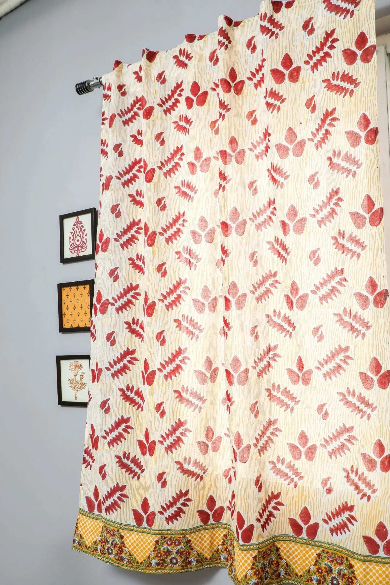 'Glow of Autum' Handblock Printed Cotton Window Curtain