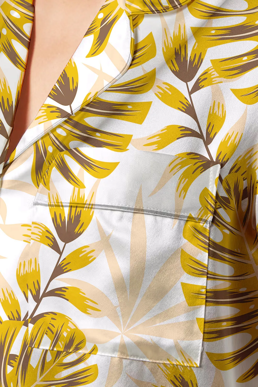 Golden Canopy – Satin Tropical Leaf Pajama Set