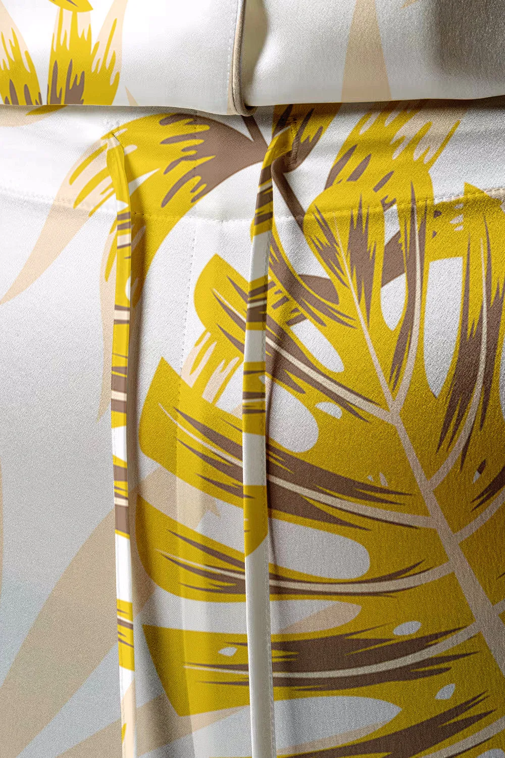 Golden Canopy – Satin Tropical Leaf Pajama Set