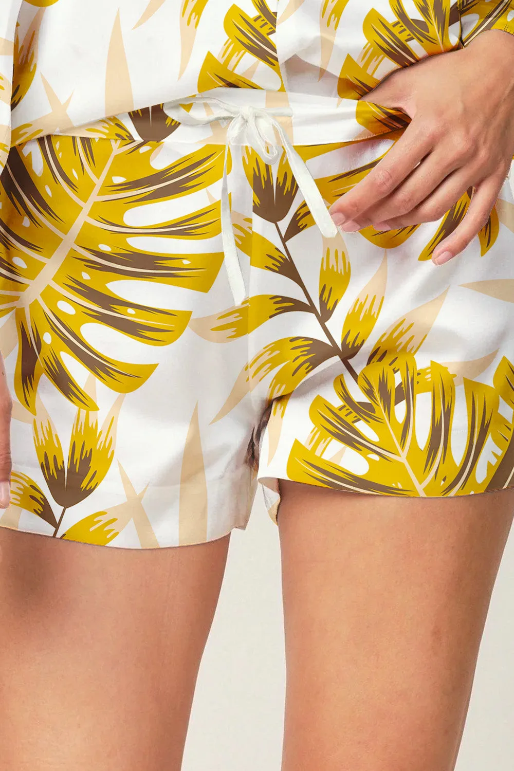 Golden Canopy – Satin Tropical Leaf Pajama Set