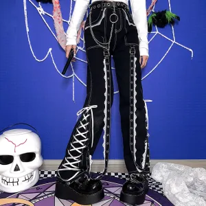 Goth Lace tie jeans yc24581
