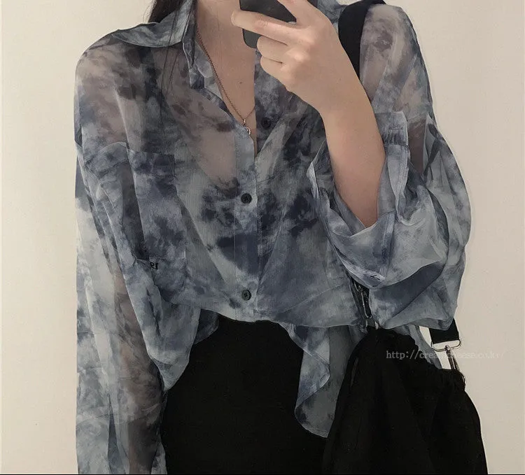 Grey Printed Sheer Shirt