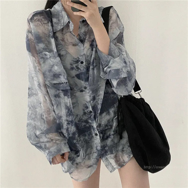 Grey Printed Sheer Shirt