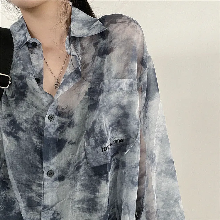 Grey Printed Sheer Shirt