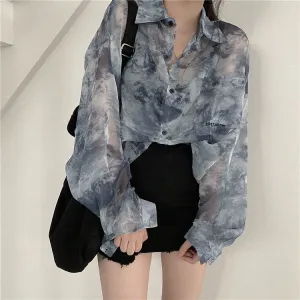 Grey Printed Sheer Shirt