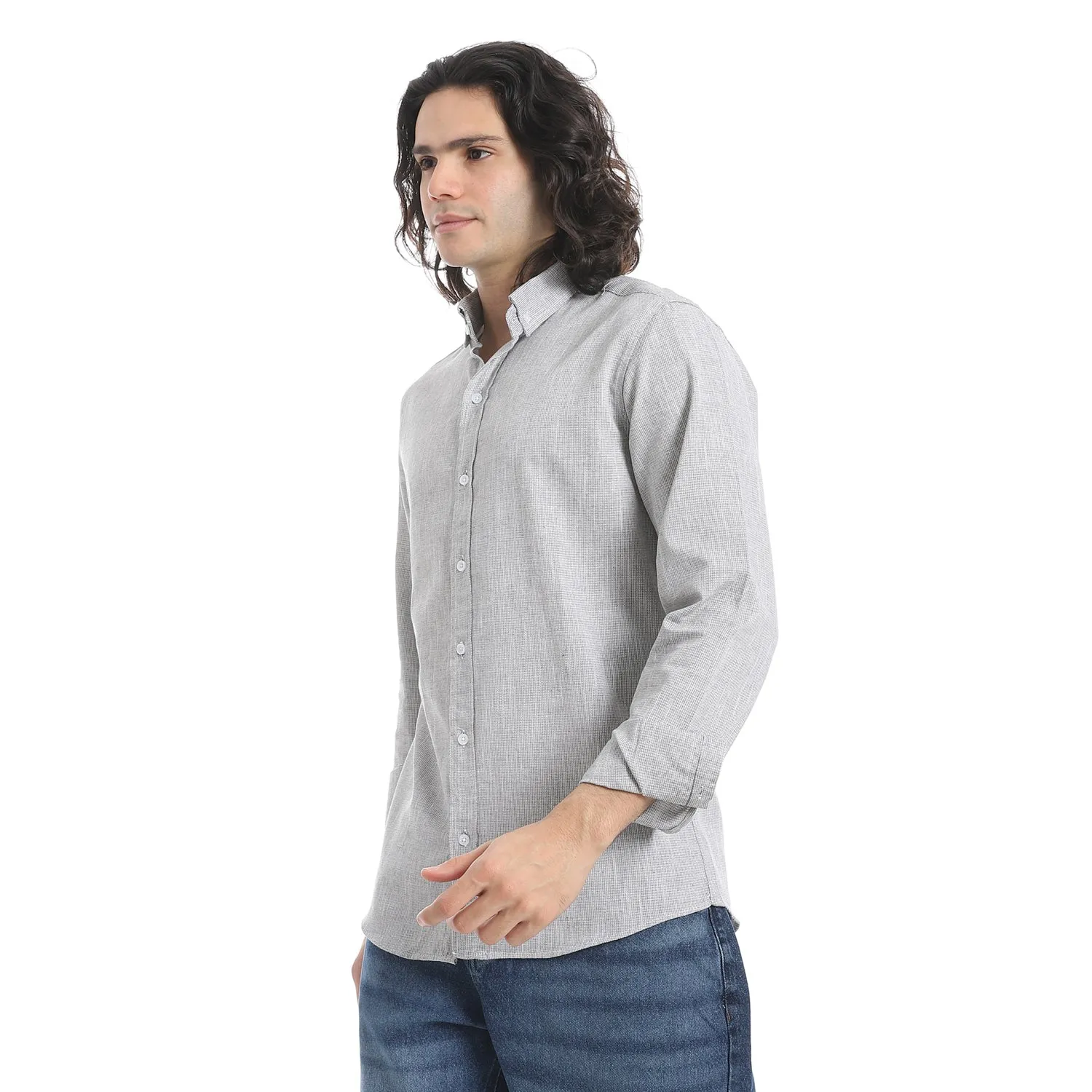 Grey_Turn_Down_Collar_Plain_Shirt