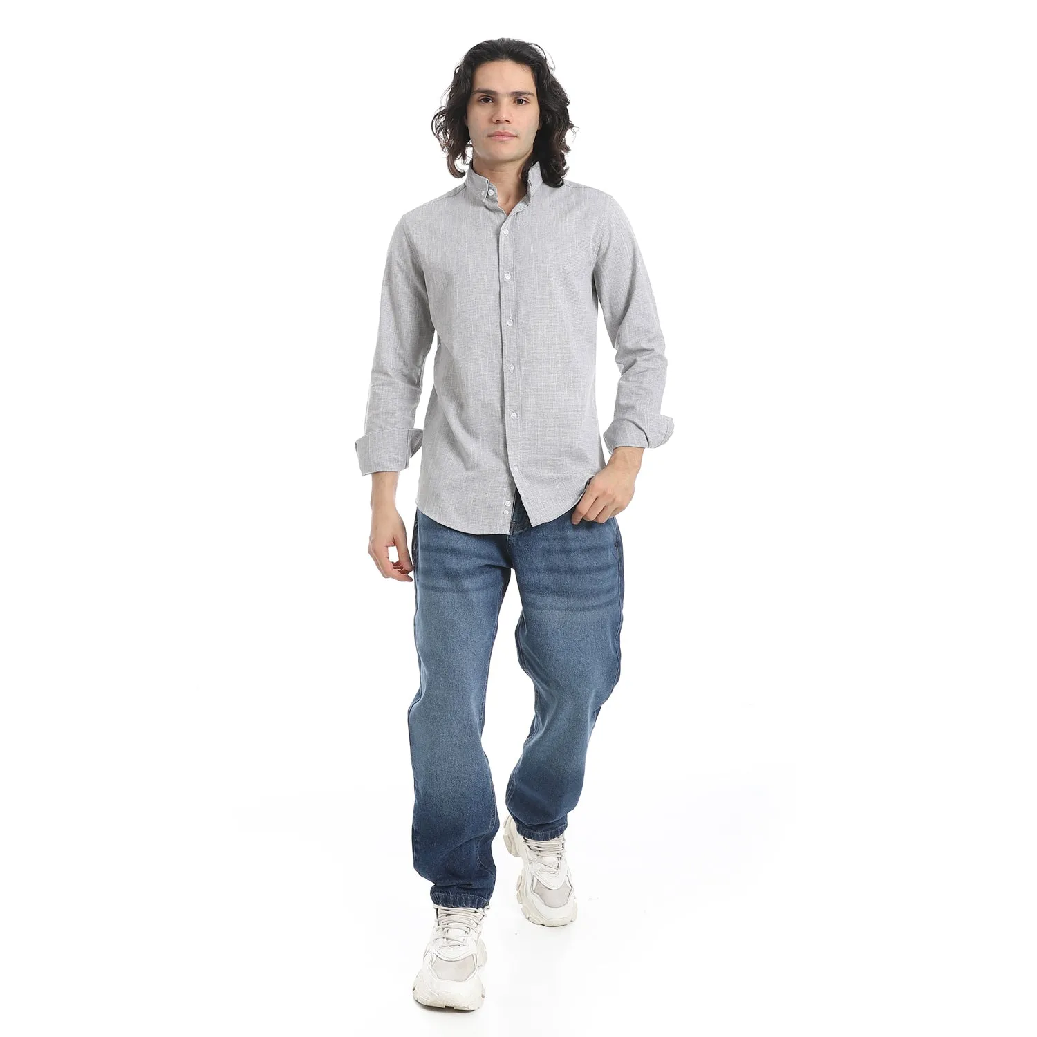 Grey_Turn_Down_Collar_Plain_Shirt