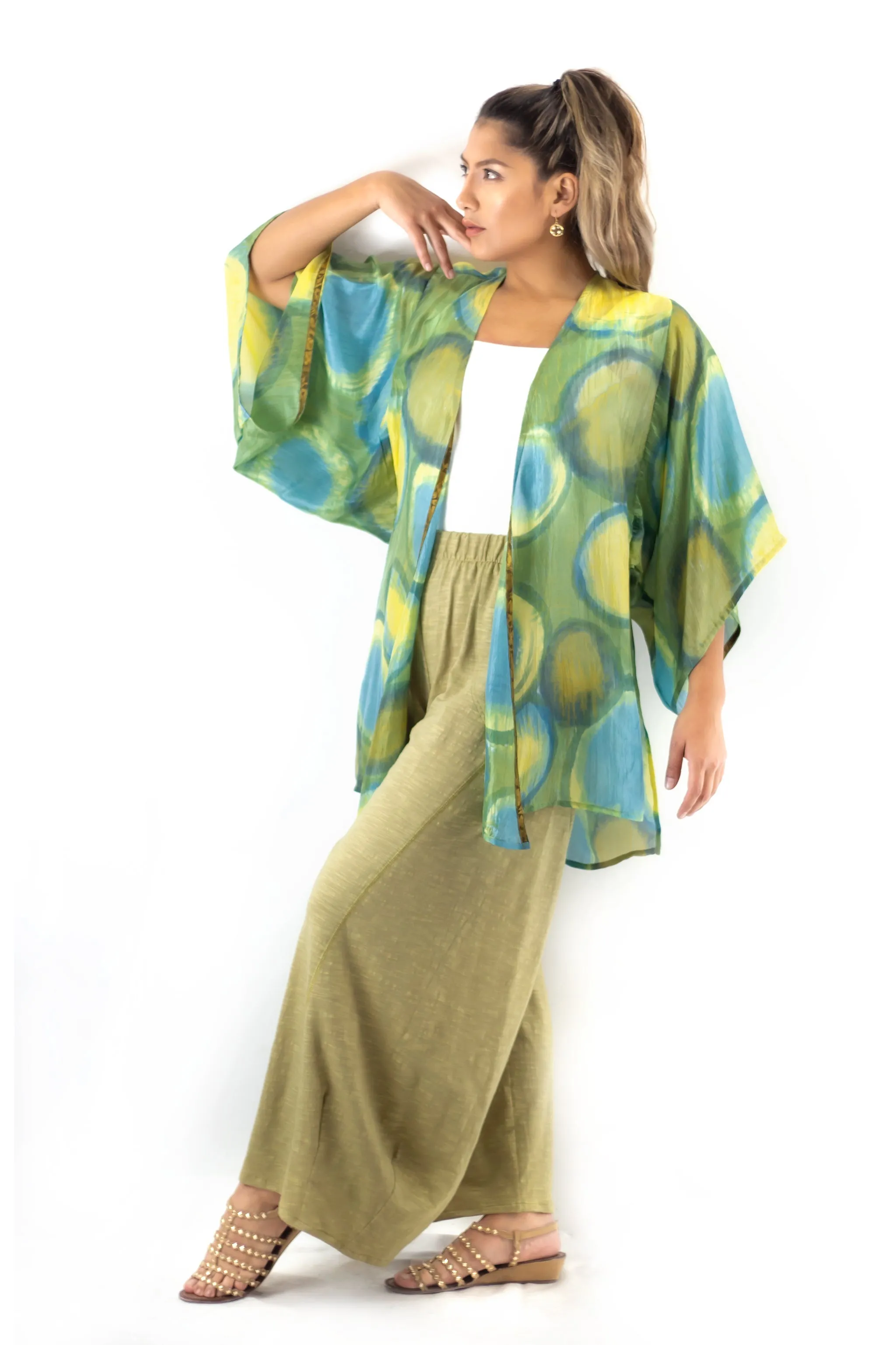 Hand Painted Short Silk Kimono 6669S - Olio