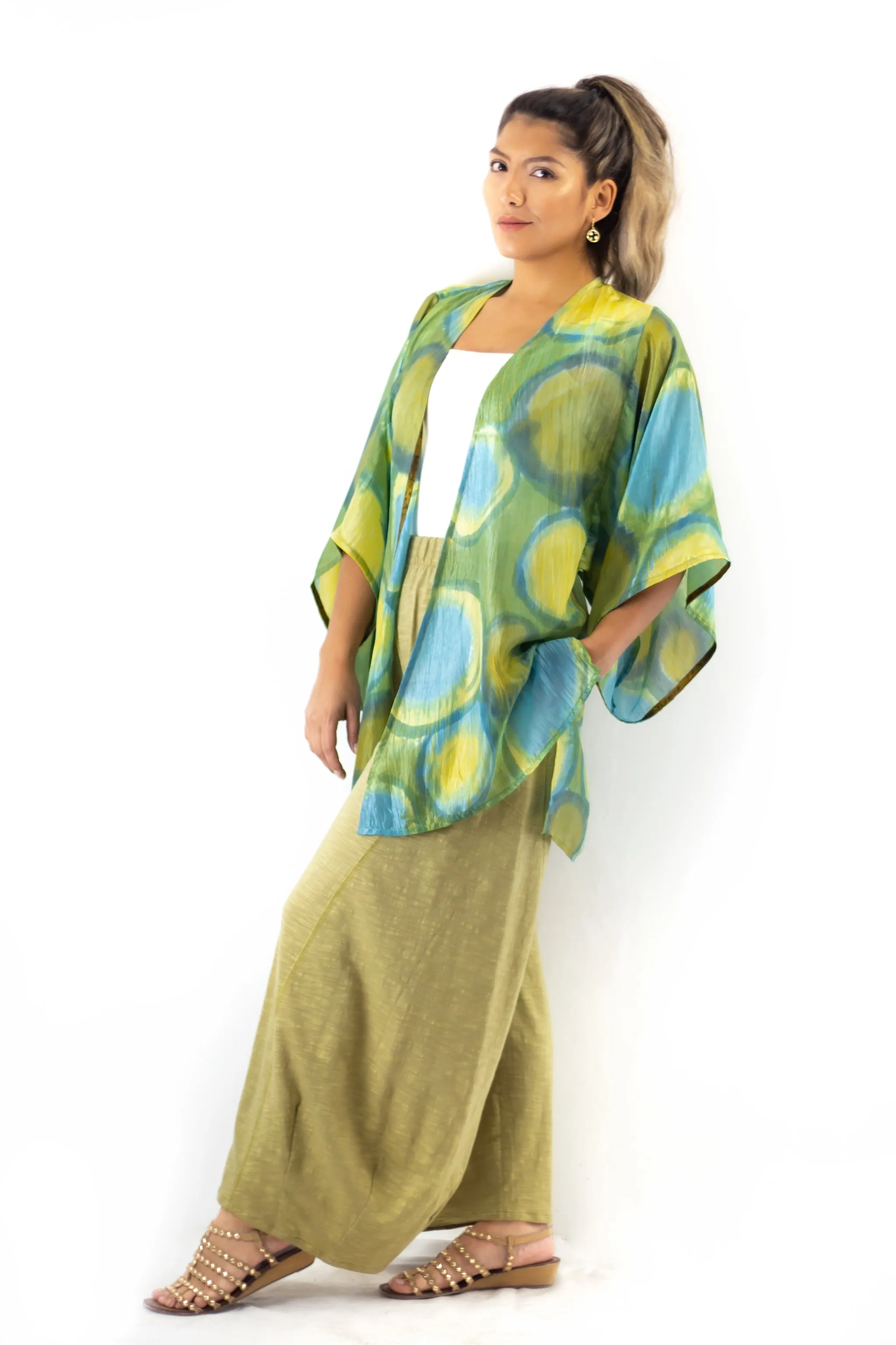 Hand Painted Short Silk Kimono 6669S - Olio