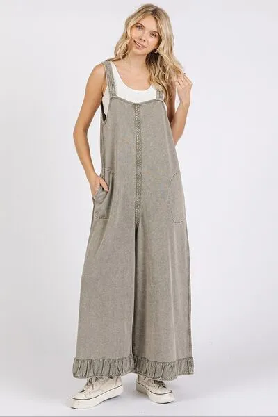 Hazel Blues® |  Mittoshop Ruffled Hem Wide Leg Overalls with Pockets