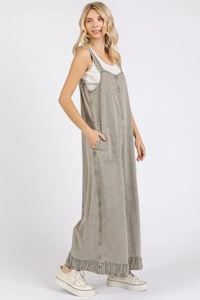 Hazel Blues® |  Mittoshop Ruffled Hem Wide Leg Overalls with Pockets