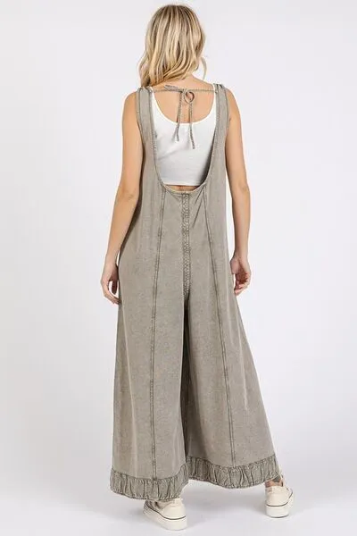 Hazel Blues® |  Mittoshop Ruffled Hem Wide Leg Overalls with Pockets