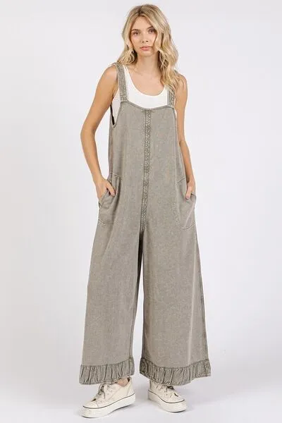 Hazel Blues® |  Mittoshop Ruffled Hem Wide Leg Overalls with Pockets
