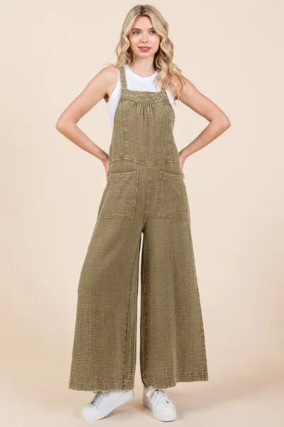 Hazel Blues® |  Mittoshop Textured Wide Leg Overalls