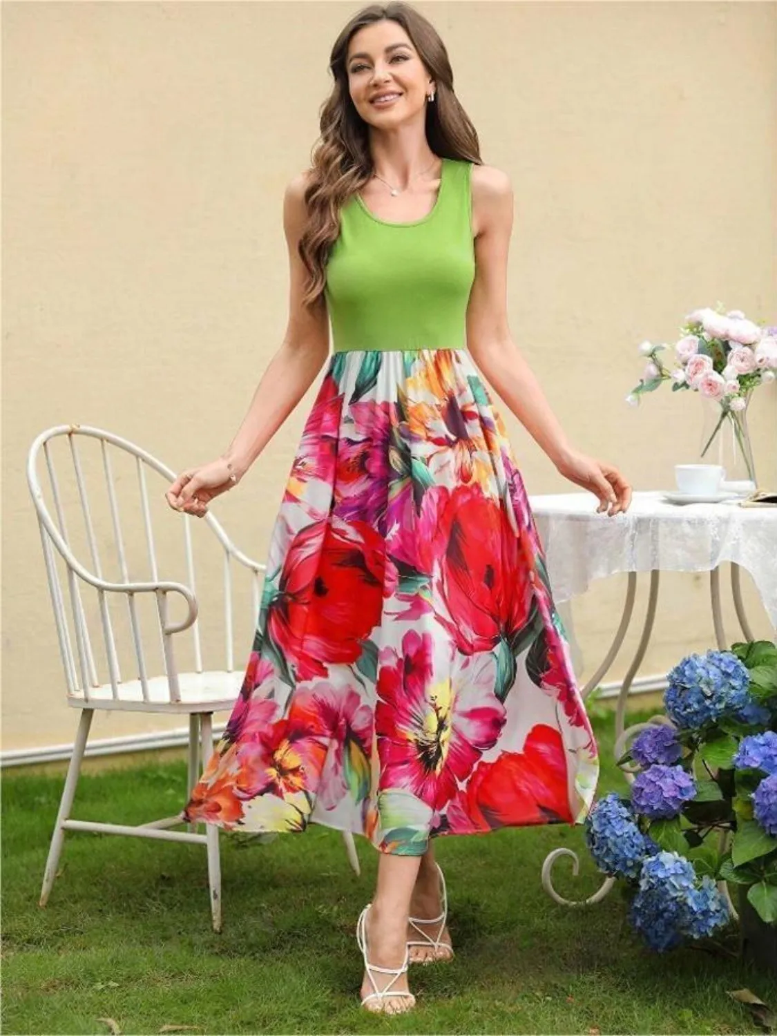 Hazel Blues® |  Printed Round Neck Sleeveless Dress