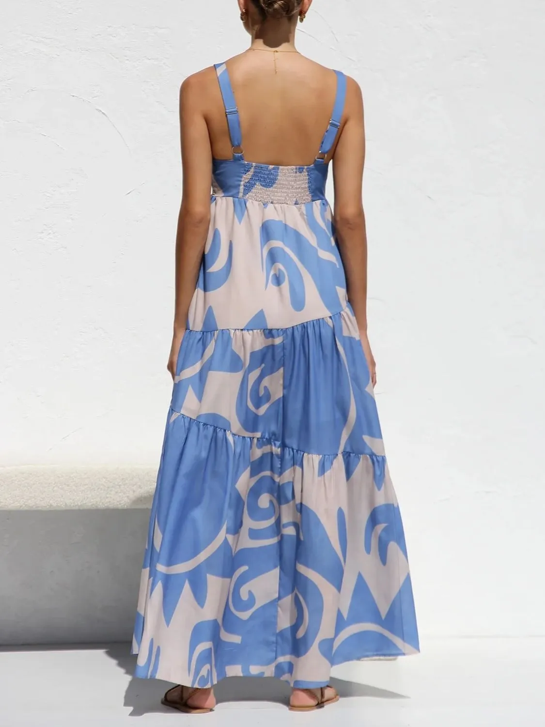Hazel Blues® |  Printed Square Neck Wide Strap Maxi Dress