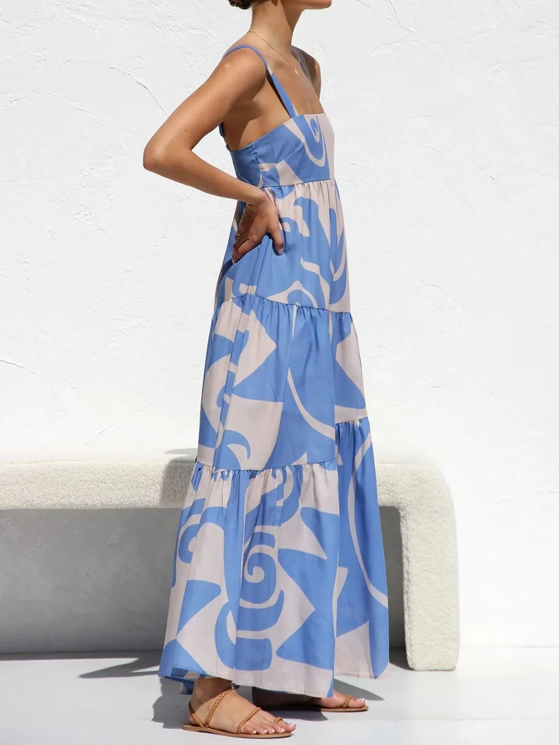 Hazel Blues® |  Printed Square Neck Wide Strap Maxi Dress