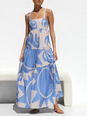 Hazel Blues® |  Printed Square Neck Wide Strap Maxi Dress