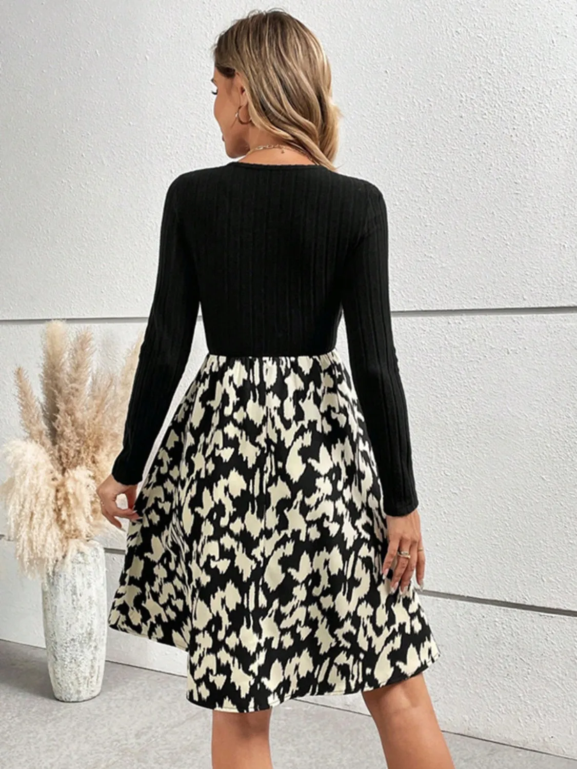 Hazel Blues® |  Printed Surplice Long Sleeve Dress