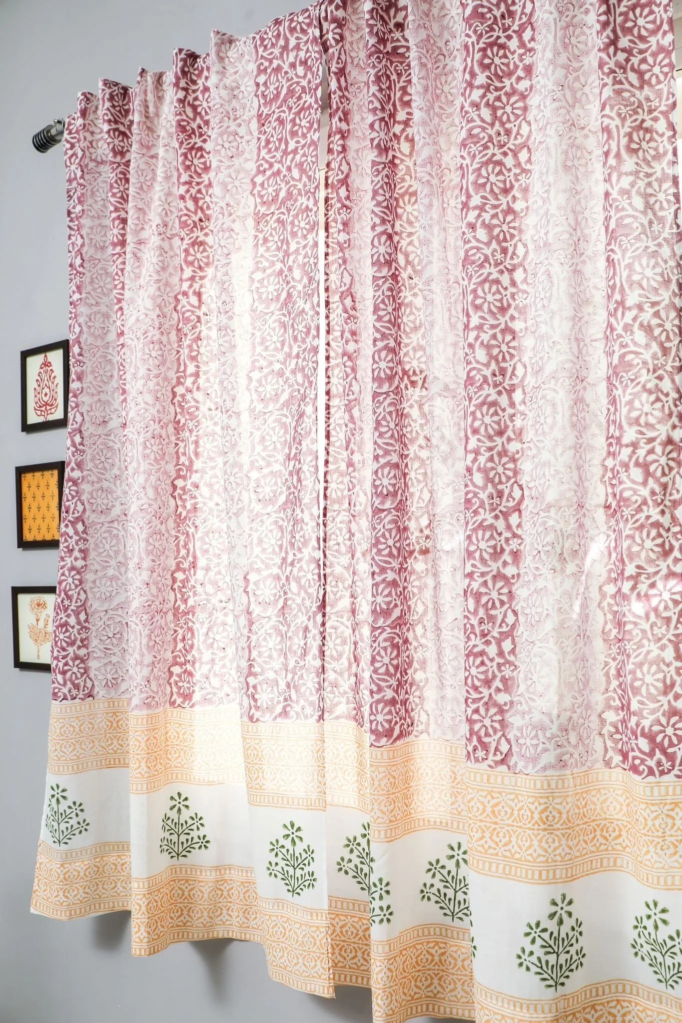 'Heavenly Homeland' Handblock Printed Cotton Window Curtain
