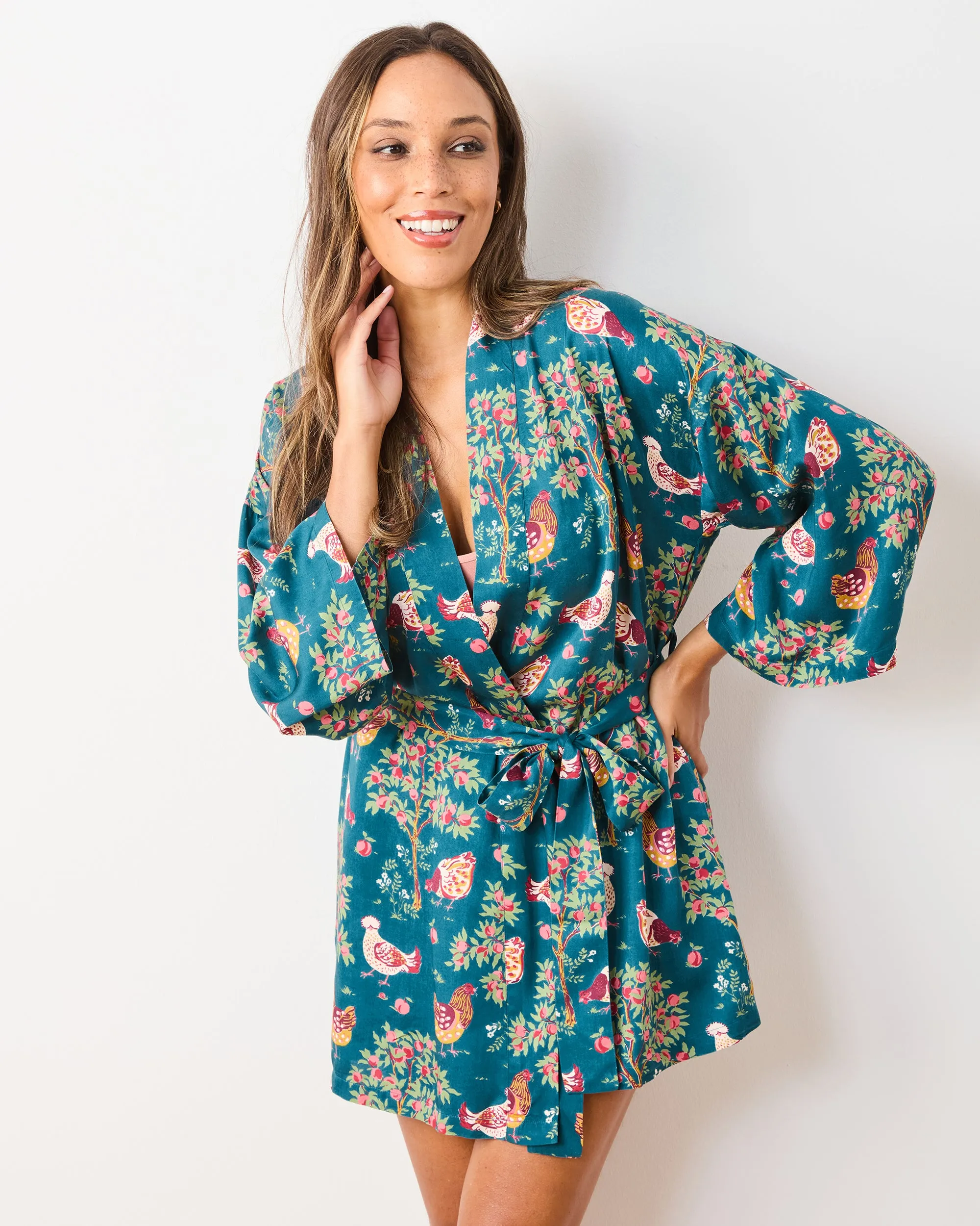 Hen House - Satin Glam Mini Robe - Navy