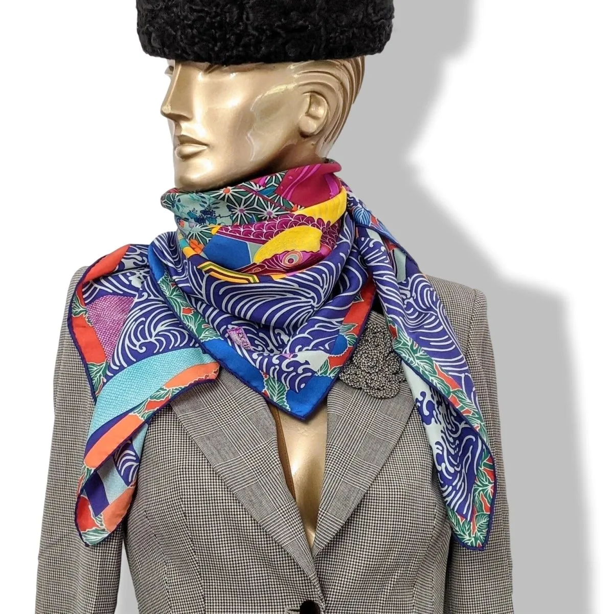 Hermes 2011 Bleu/Fuschia/Jaune EX-LIBRIS EN KIMONOS by Anamorphee Twill 90cm Mint!