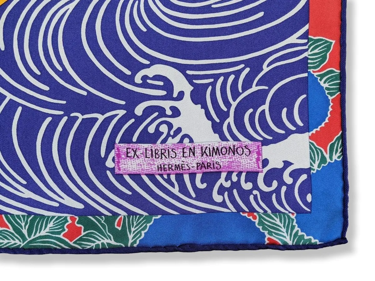 Hermes 2011 Bleu/Fuschia/Jaune EX-LIBRIS EN KIMONOS by Anamorphee Twill 90cm Mint!