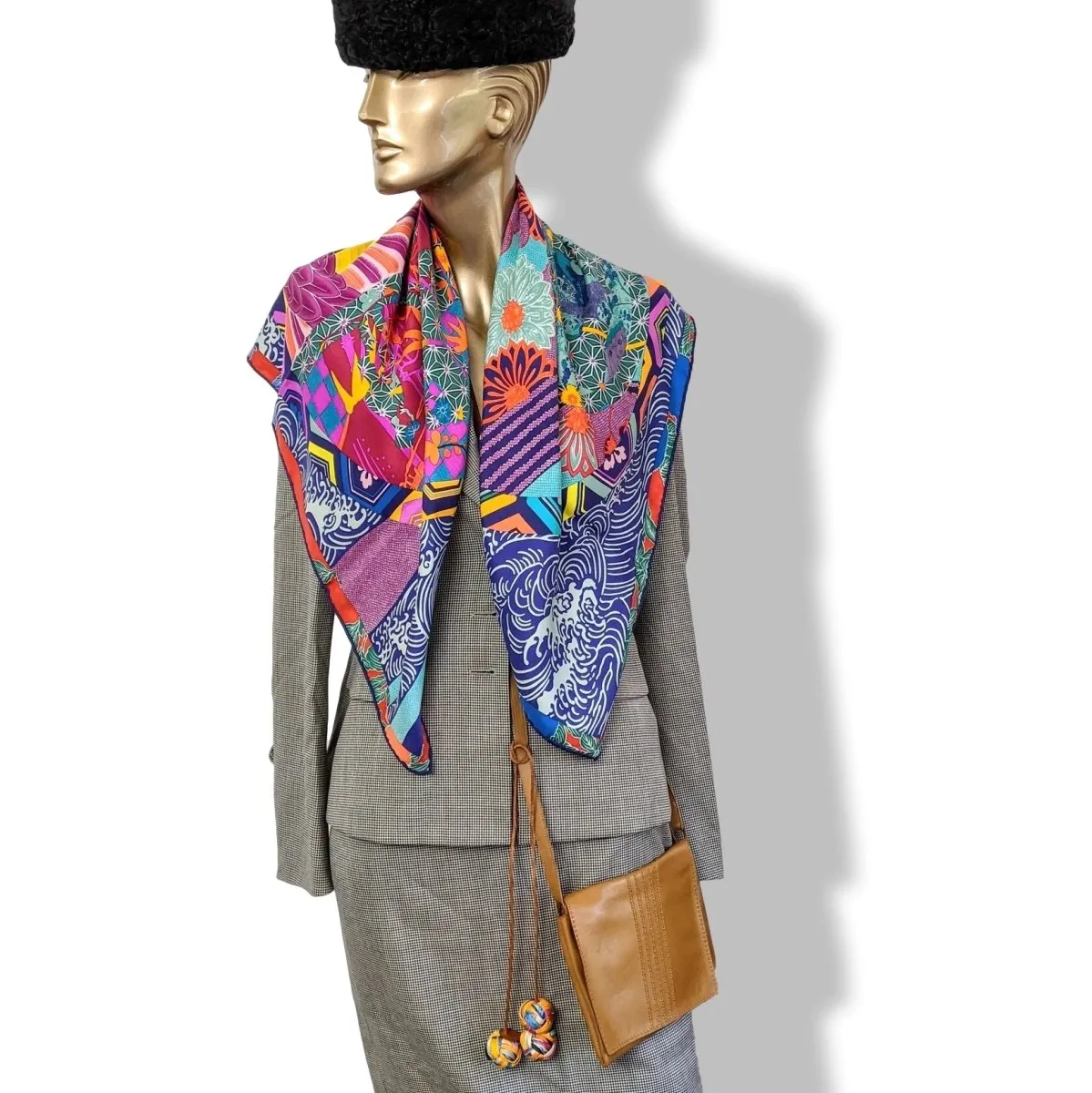 Hermes 2011 Bleu/Fuschia/Jaune EX-LIBRIS EN KIMONOS by Anamorphee Twill 90cm Mint!