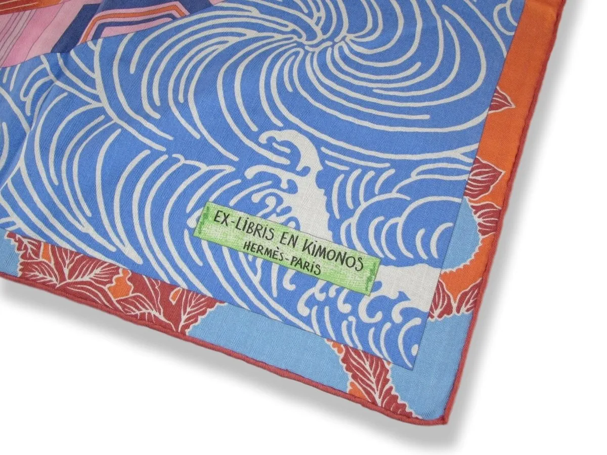 Hermes 2012 Bleu/Vert/Rouge/Rose EX-LIBRIS EN KIMONOS Cashmere Shawl 140 MInt!
