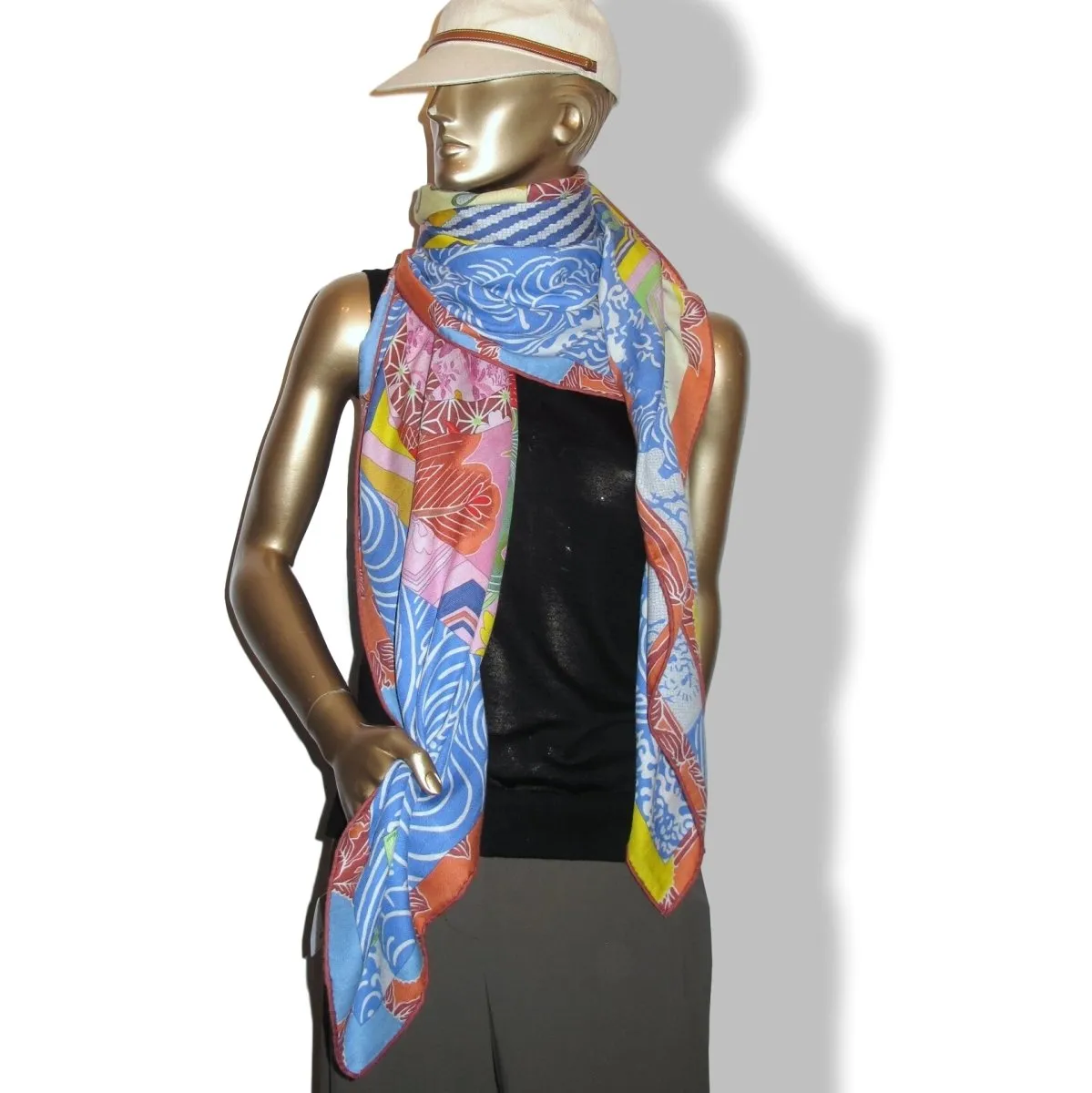 Hermes 2012 Bleu/Vert/Rouge/Rose EX-LIBRIS EN KIMONOS Cashmere Shawl 140 MInt!