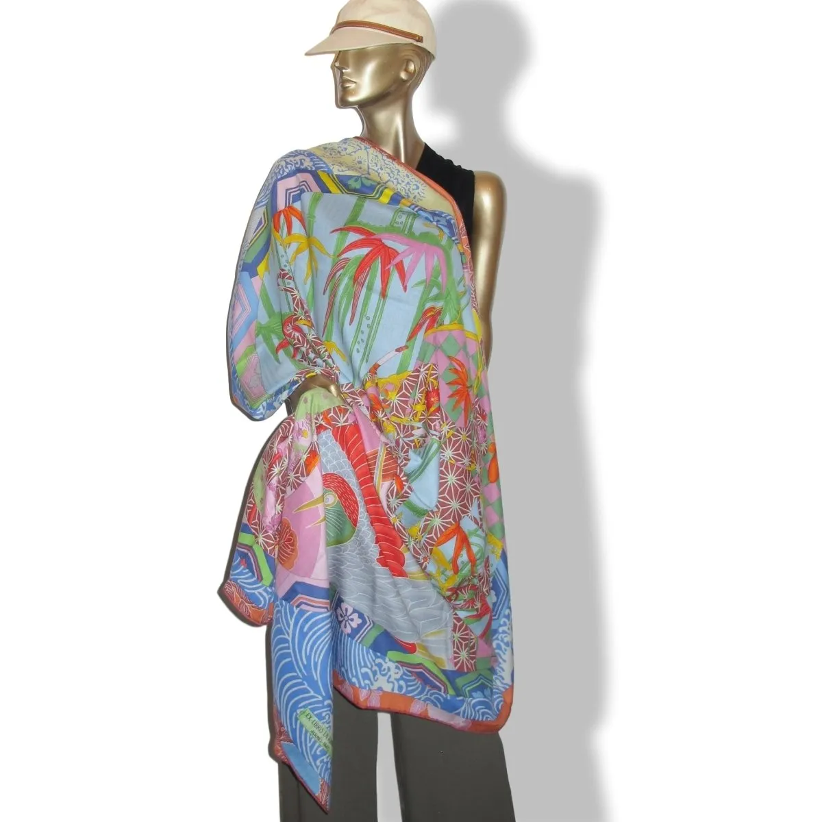 Hermes 2012 Bleu/Vert/Rouge/Rose EX-LIBRIS EN KIMONOS Cashmere Shawl 140 MInt!