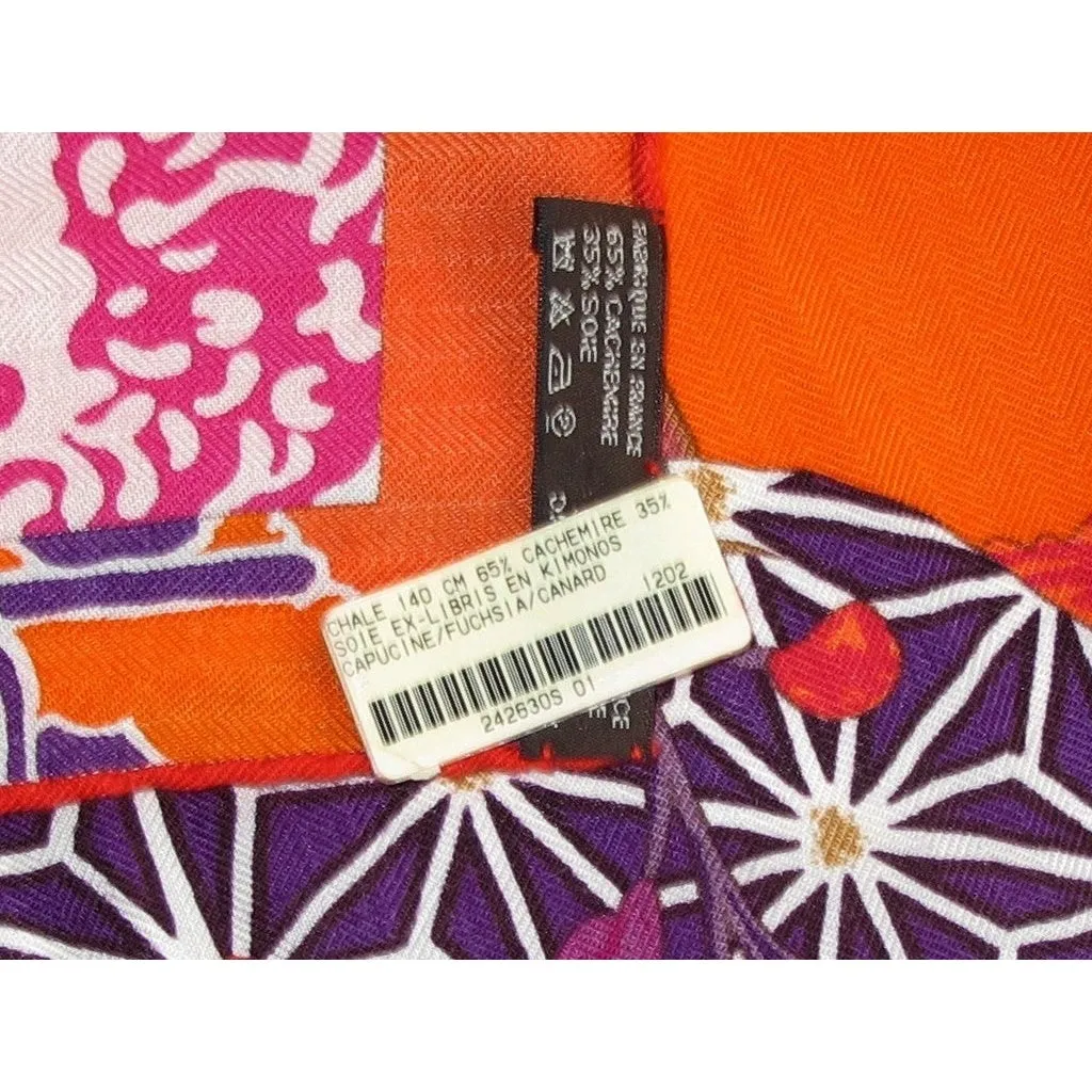 Hermes 2012 cw01 Capucine/Fuchsia Ex-Libris en Kimonos Cashmere Shawl 140