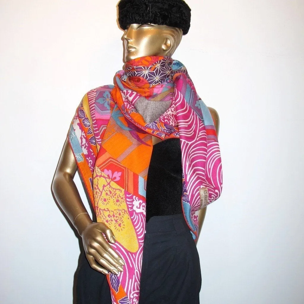 Hermes 2012 cw01 Capucine/Fuchsia Ex-Libris en Kimonos Cashmere Shawl 140
