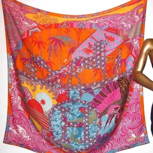 Hermes 2012 cw01 Capucine/Fuchsia Ex-Libris en Kimonos Cashmere Shawl 140