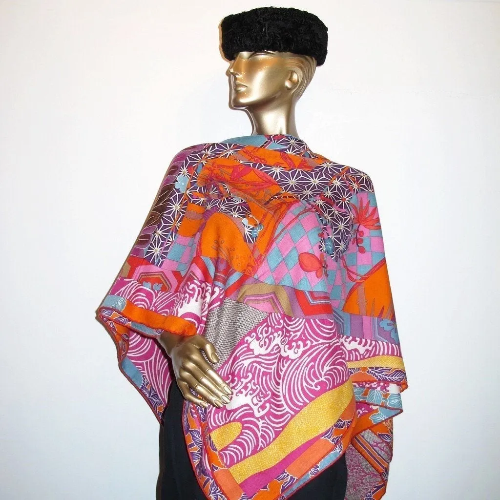 Hermes 2012 cw01 Capucine/Fuchsia Ex-Libris en Kimonos Cashmere Shawl 140