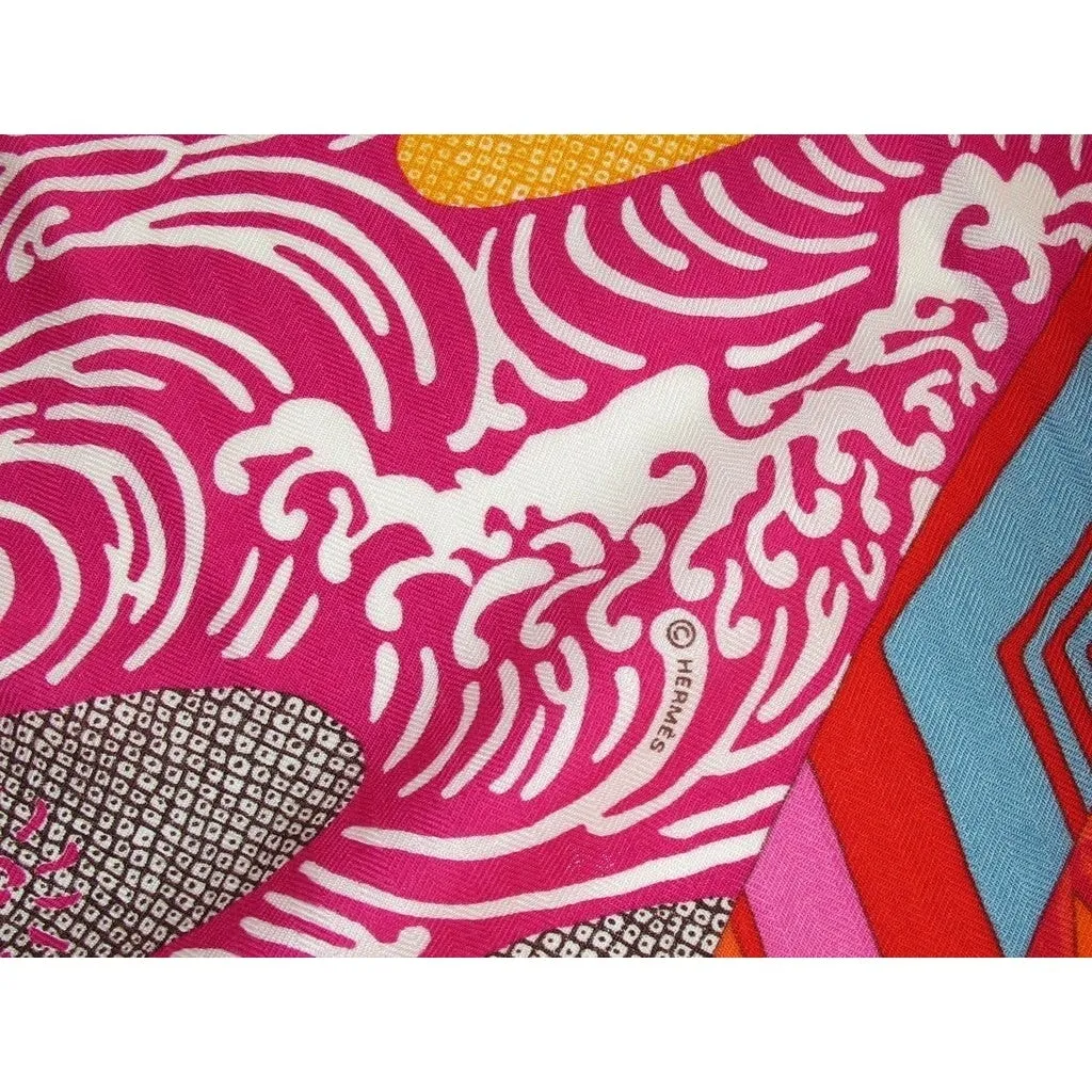 Hermes 2012 cw01 Capucine/Fuchsia Ex-Libris en Kimonos Cashmere Shawl 140